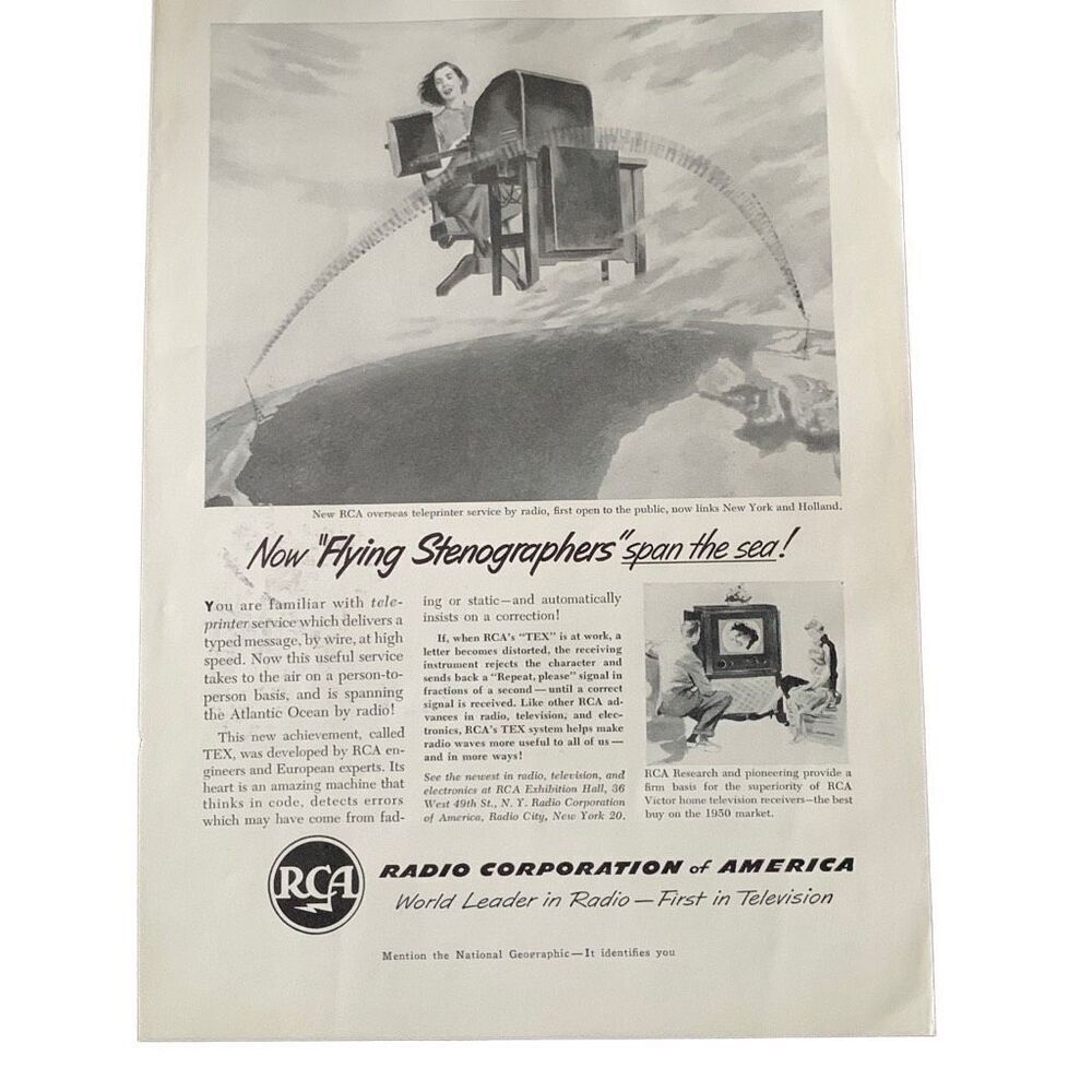 Vintage 1950 Radio Corporation of America RCA Flying Stenographers Ad Advertisem